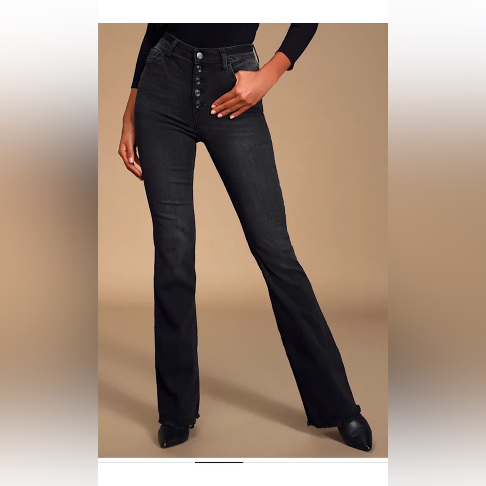 Trina Washed Black Button-Fly Flare Jeans